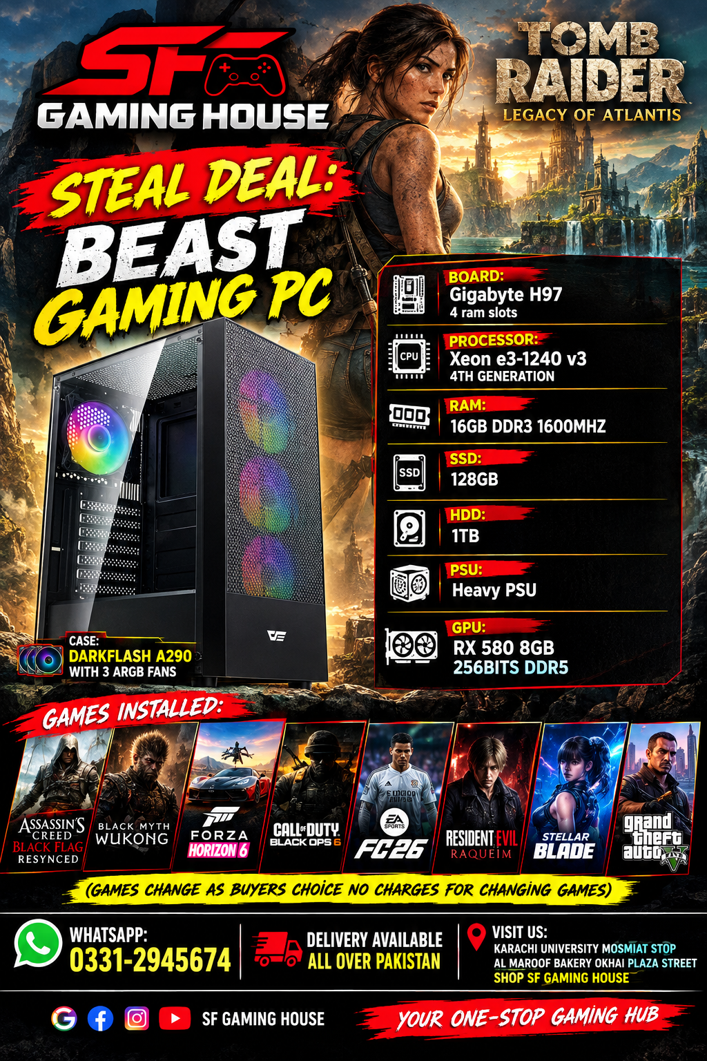 Gaming PC H97 Xeon e3-1240 v3 4th Generation with Rx 580 8GB Graphics Card - Image 1