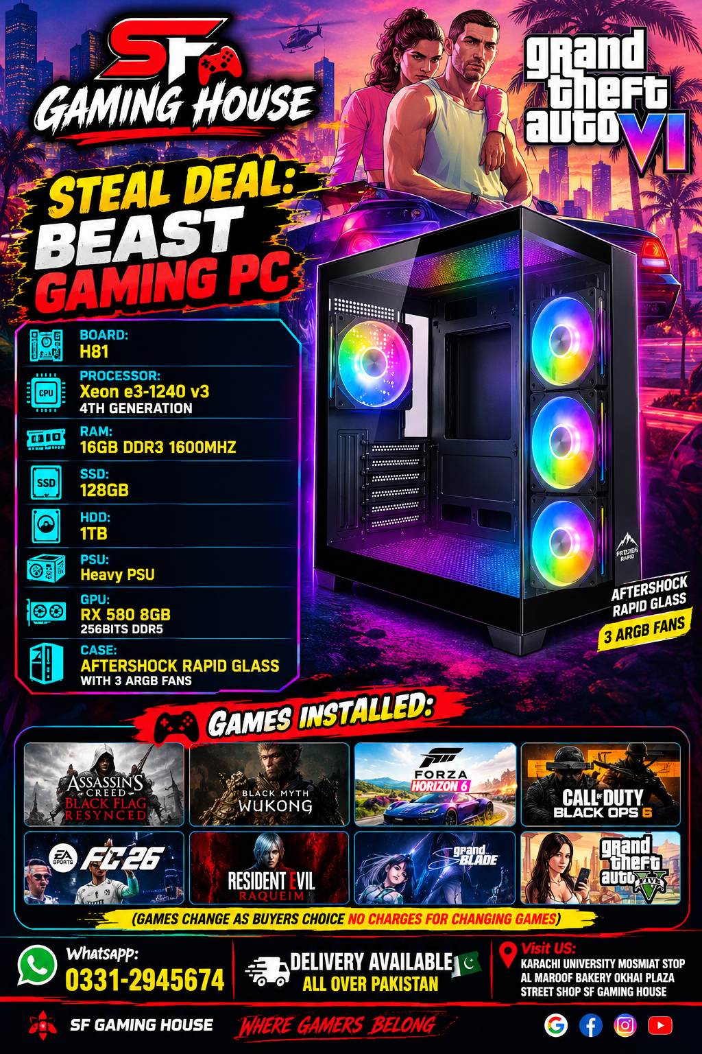 Gaming PC Xeon e3-1240 v3 4th Generation with Rx 580 8GB Graphics Card - Image 1